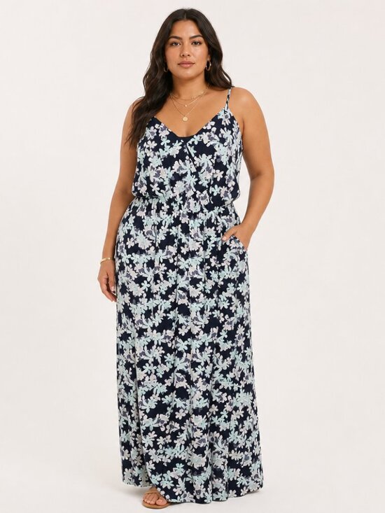 Banana Republic Dresses & Skirts - Banana Republic Women 14 Navy Blue Floral Wrap V-Neck Spaghetti Strap Maxi Dress